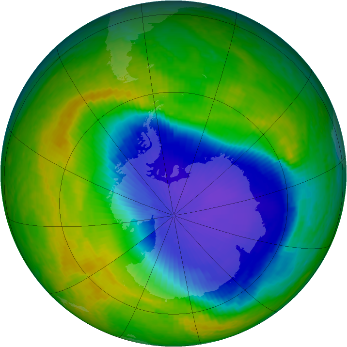 Antarctic ozone map for 03 November 2001